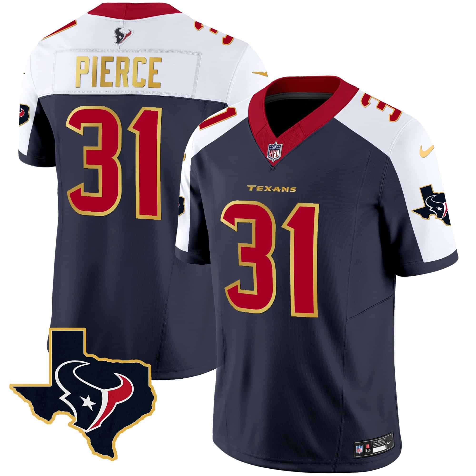 Men Houston Texans #31 Pierce Dark blue Gold 2024 Nike Trim Vapor NFL Jersey